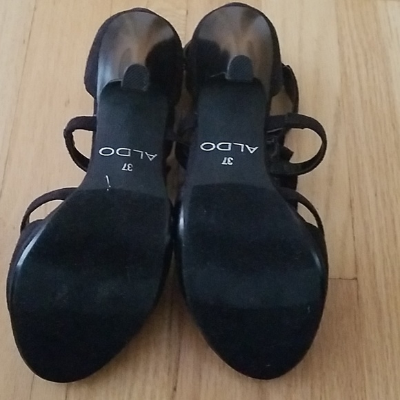 NWT Aldo Black Suede Ruffle Accent Open Toe Pump -Size 6.5 - Picture 5 of 7